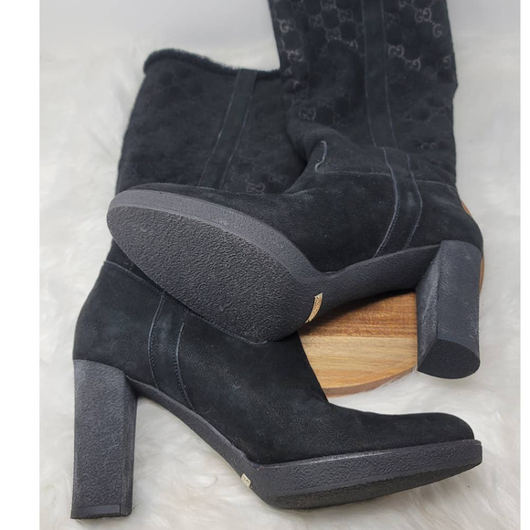 GUCCI AUTHENTIC BLACK SUEDE GUCCISSIMA KNEE-HIGH BOOTS SIZE 10 B - Picture 8 of 13